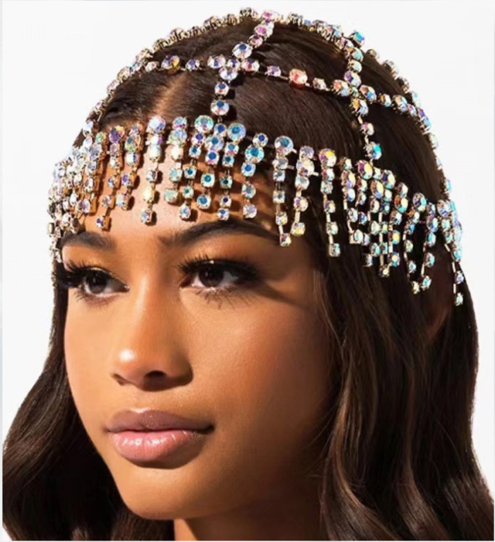Bridal Hair Accessory Iridescent Crystal Rhinestone Head Chain